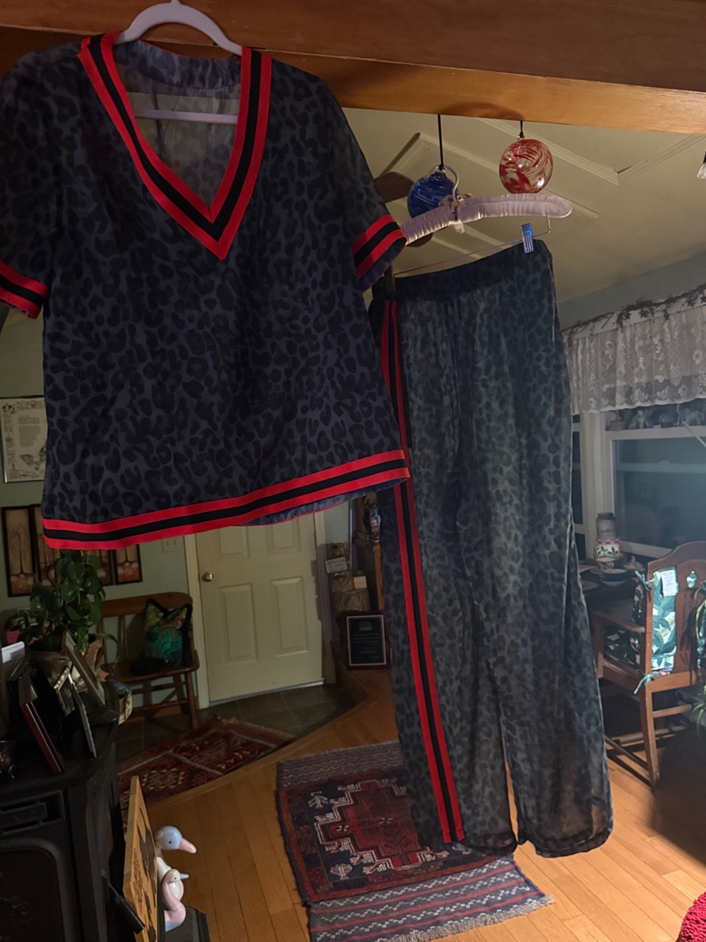 Women’s lounge Leopard Print Set with Red Trim